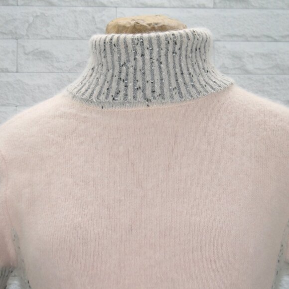 JIAMANSI Sweater Angora Blend Knit Short Sleeve Pastel Pink Gray Colorblock XS - Picture 2 of 12